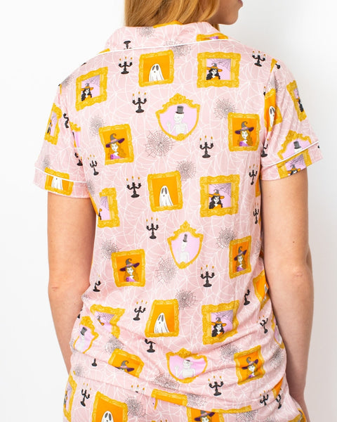 Gilded Ghouls Short Sleeve Button Up Sleep Shirt with Shorts set
