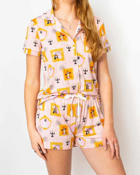 Gilded Ghouls Short Sleeve Button Up Sleep Shirt with Shorts set