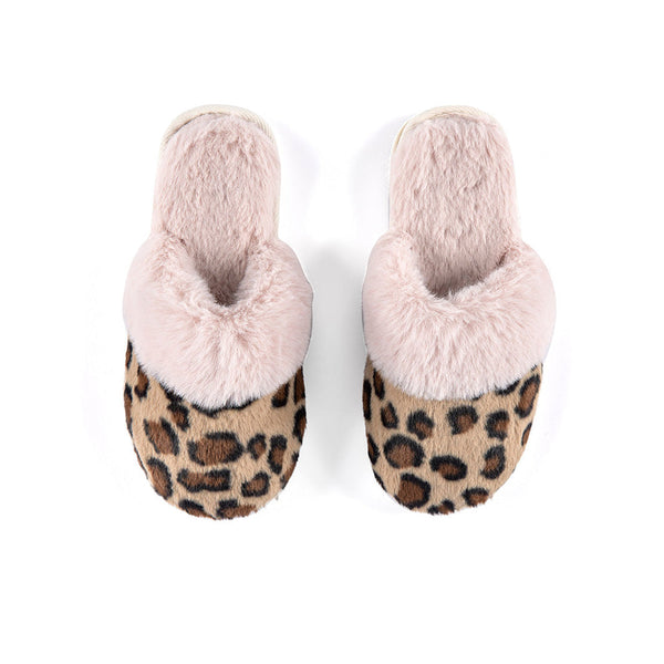 Lavinia Leopard Print Plush Slippers