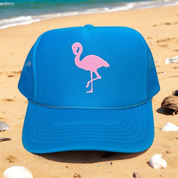 Flamingo (light pink velvet) - Surf Blue Trucker Hat