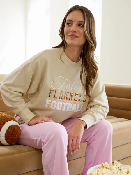 Shiraleah "Fall, Flannels, Football" Relaxed Sweatshirt, Tan