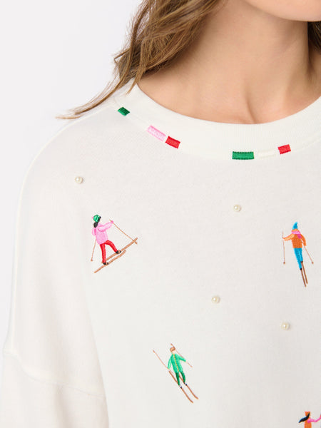 Shiraleah Skiers With Pearls Relaxed Sweatshirt, Ivory