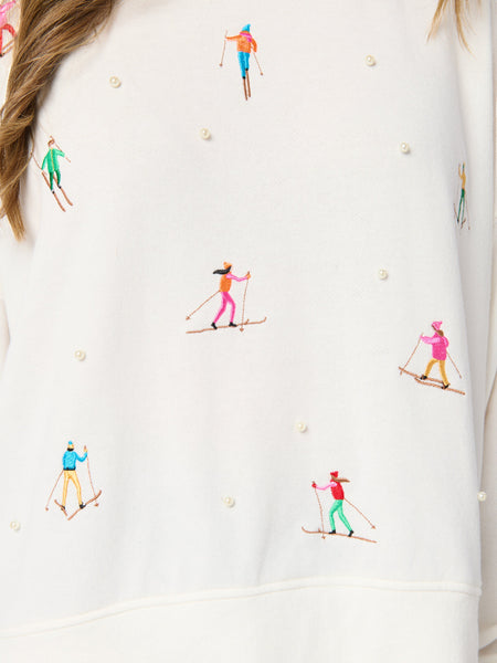 Shiraleah Skiers With Pearls Relaxed Sweatshirt, Ivory