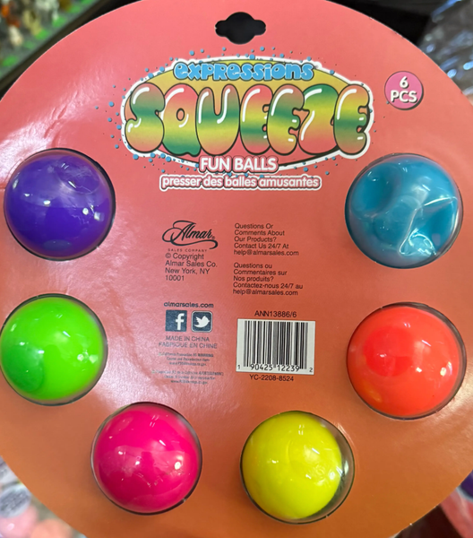 Expressions Rainbow Squeeze Ball Fidget Toys (6pc) – Colorful Stress Relief Sensory Squishy Set