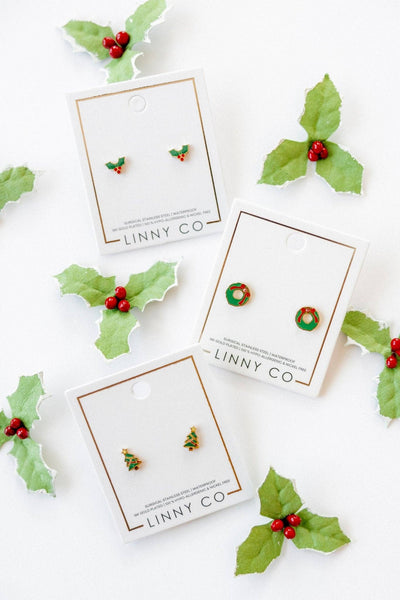 Screwback Stud Earrings - Holly Berry