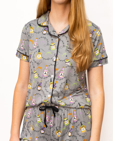 Witches Brew Short Sleeve Button Up Sleep Shirt & Pants Set