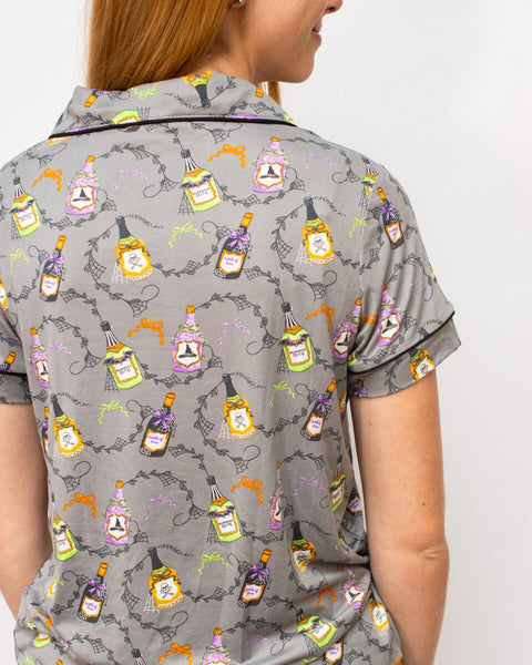 Witches Brew Short Sleeve Button Up Sleep Shirt & Pants Set