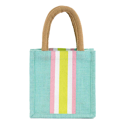 Stripe Petite Gift Tote in Lime & Pink