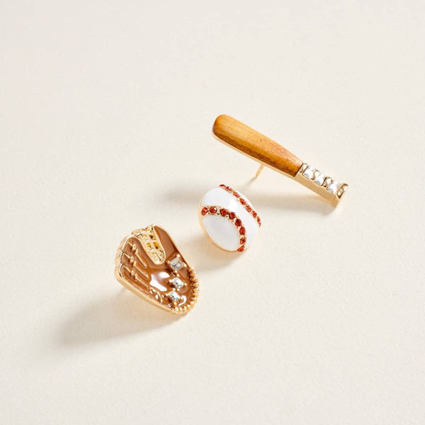 1.5 Inch Enamel Baseball Glove Bat Ball Brooch 3 Pin Set
