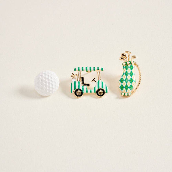 1.25 Inch Enamel Golf Ball Cart Bag Brooch 3 Pin Set