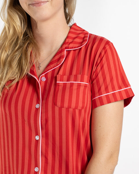 Carissa Stripe Short Sleeve Button Up Sleep Shirt & Shorts Set