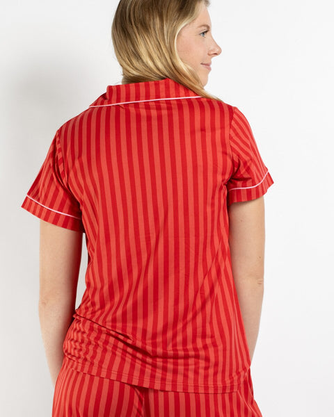 Carissa Stripe Short Sleeve Button Up Sleep Shirt & Shorts Set