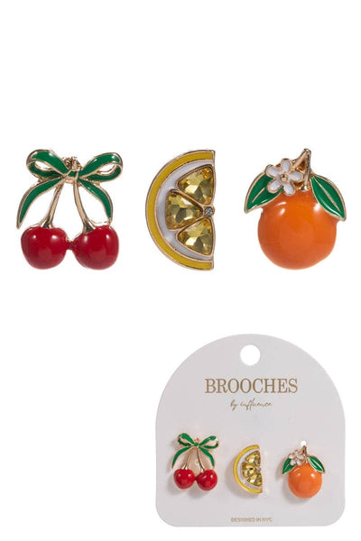 1 In Fruit Cherry Lemon Orange Brooch Pin Set of 3