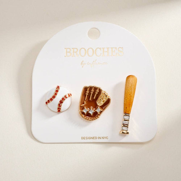 1.5 Inch Enamel Baseball Glove Bat Ball Brooch 3 Pin Set