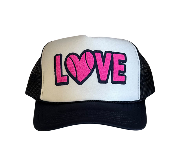 LOVE (tennis-double puff) - White/Green Trucker Hat