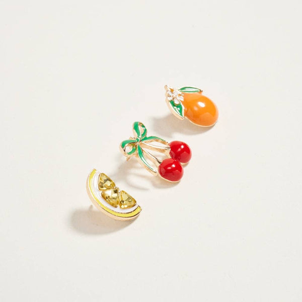 1 In Fruit Cherry Lemon Orange Brooch Pin Set of 3