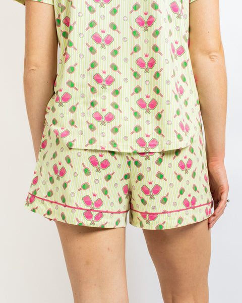 Pickleballer Short Sleeve Button Up Sleep Shirt & Shorts Set