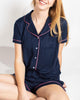 Elizabeth Short Sleeve Button Up Sleep Shirt & Shorts Set Navy/Pink