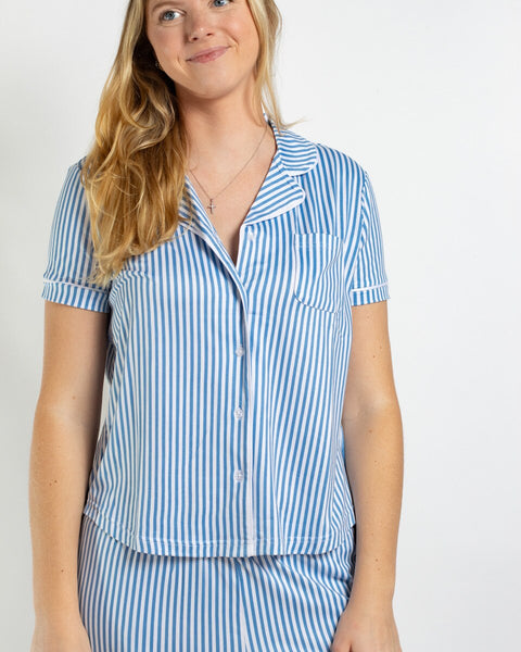Pinstripe Short Sleeve Pants Sleep Set