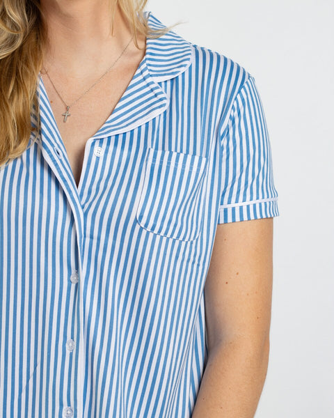 Pinstripe Short Sleeve Pants Sleep Set