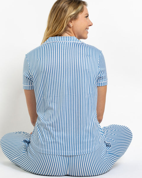 Pinstripe Short Sleeve Pants Sleep Set