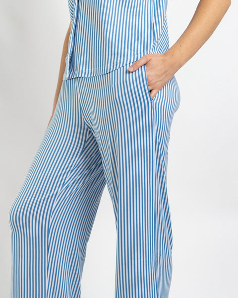 Pinstripe Short Sleeve Pants Sleep Set