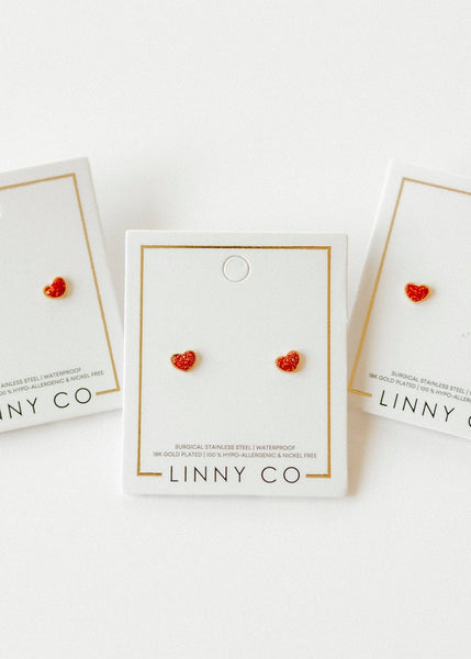 Screwback Stud Earrings - Nora Heart Red