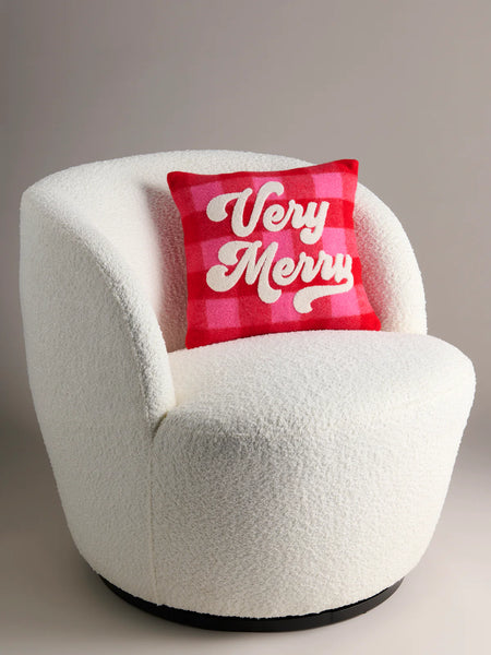 "Very Merry" Plaid Pillow, Red