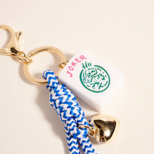 Mahjong Tile Puffy Heart Cord Keychain Bag Charm