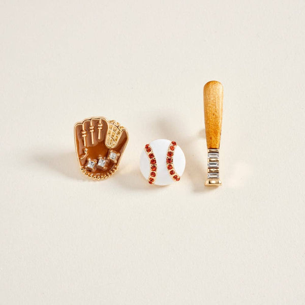 1.5 Inch Enamel Baseball Glove Bat Ball Brooch 3 Pin Set
