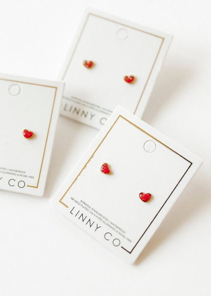 Screwback Stud Earrings - Nora Heart Red