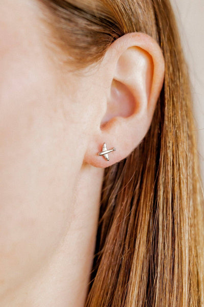 Screwback Stud Earrings - Airplane Silver