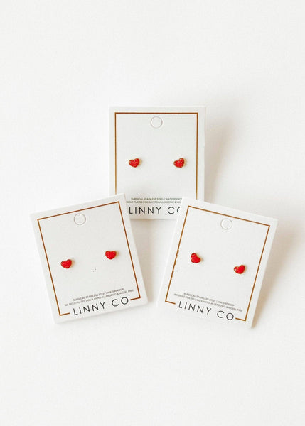 Screwback Stud Earrings - Nora Heart Red