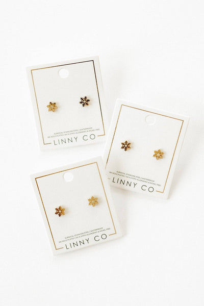 Screwback Stud Earrings - Snowflake Gold