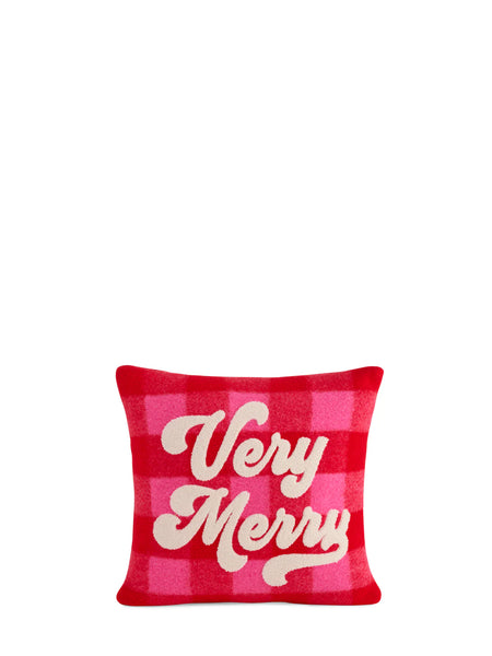 "Very Merry" Plaid Pillow, Red