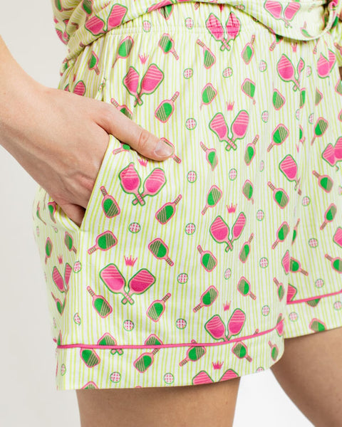 Pickleballer Short Sleeve Button Up Sleep Shirt & Shorts Set