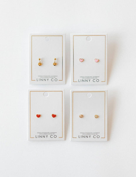 Screwback Stud Earrings - Nora Heart Red