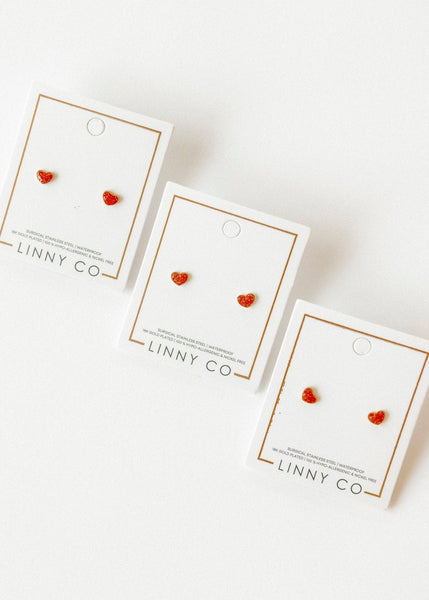 Screwback Stud Earrings - Nora Heart Red