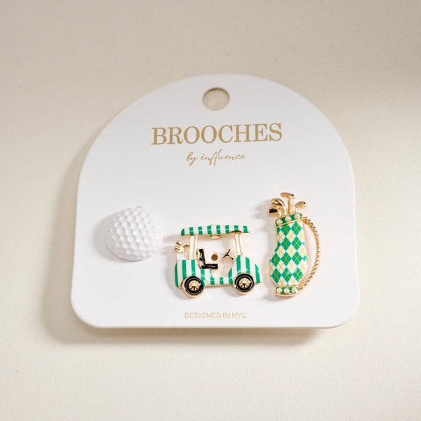 1.25 Inch Enamel Golf Ball Cart Bag Brooch 3 Pin Set