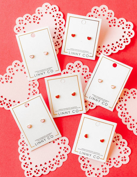 Screwback Stud Earrings - Nora Heart Red