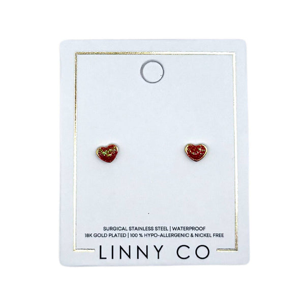 Screwback Stud Earrings - Nora Heart Red