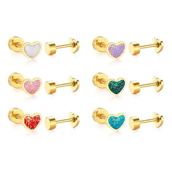 Screwback Stud Earrings - Nora Heart Red