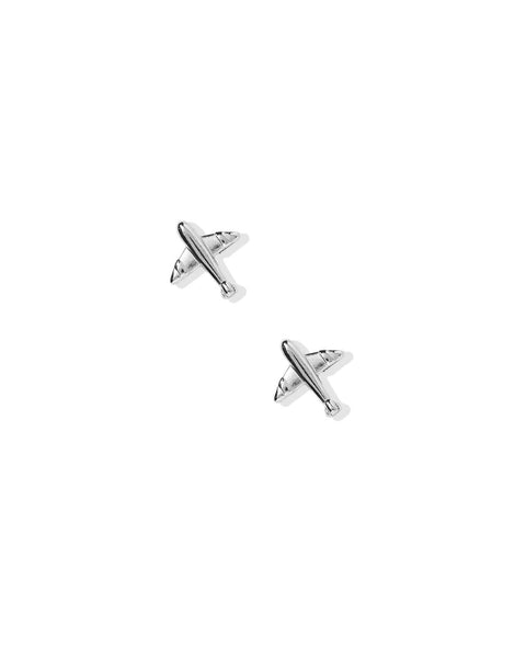 Screwback Stud Earrings - Airplane Silver