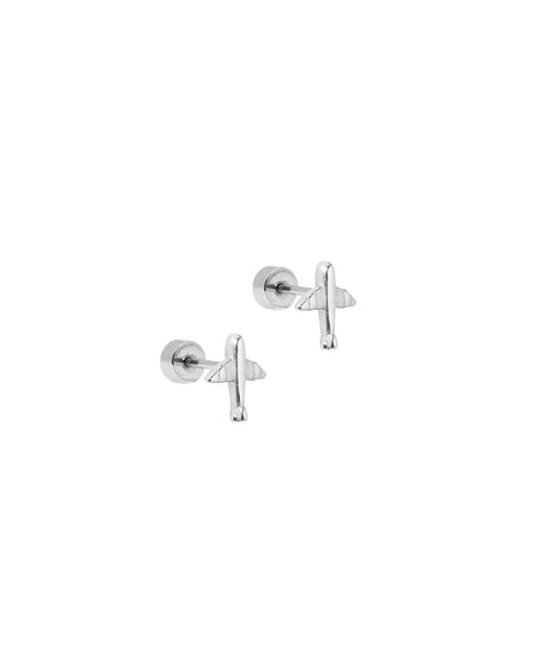 Screwback Stud Earrings - Airplane Silver