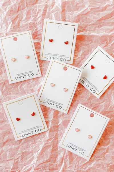 Screwback Stud Earrings - Nora Heart Red