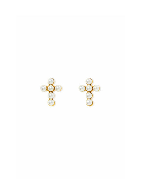 Screwback Stud Earrings - Clara Cross Pearl
