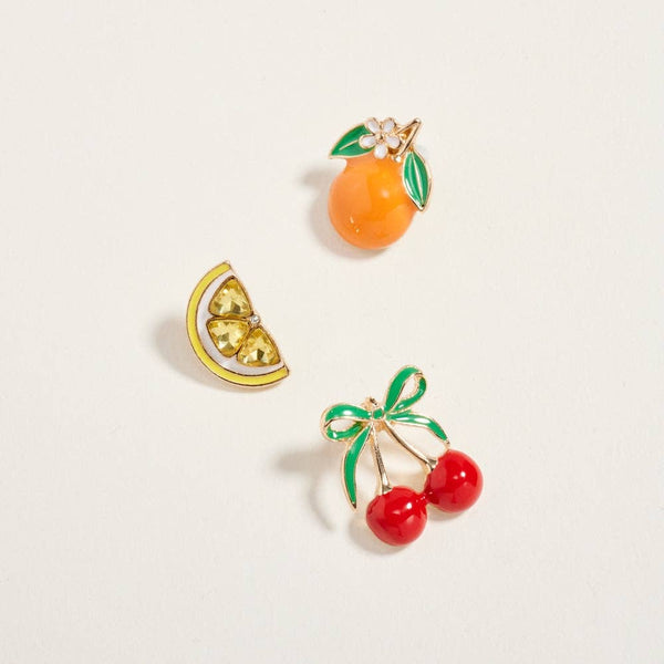 1 In Fruit Cherry Lemon Orange Brooch Pin Set of 3