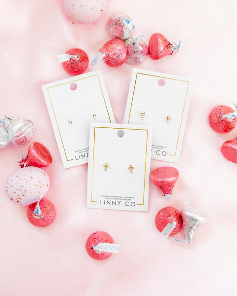 Screwback Stud Earrings - Clara Cross Pearl