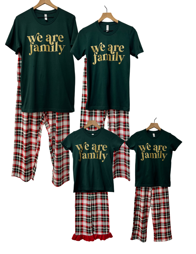 We Are Family family holiday pajamas Miles To Go Charities